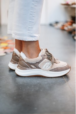LIUJO STARDUST SNEAKER CURLY FUR/COW HAVANA/MILK